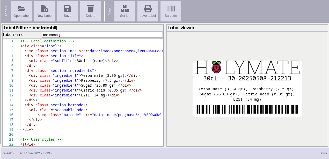 A label editor in the MES system A label editor in the MES system